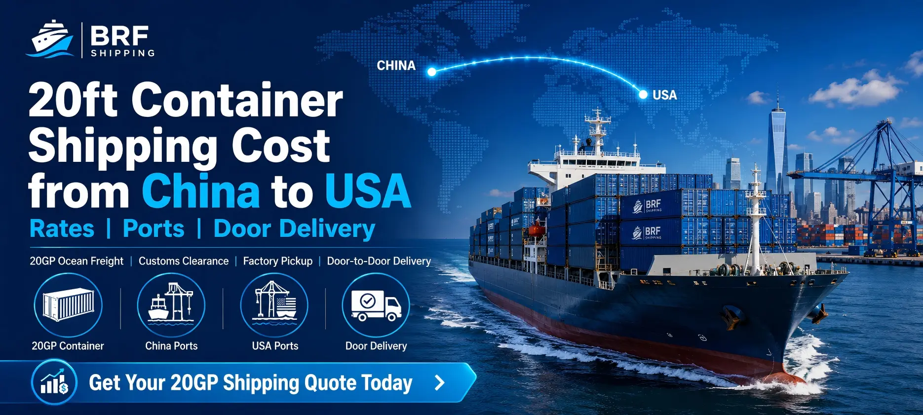 20ft Container Shipping Cost from China to USA Rates, Ports & Door Delivery