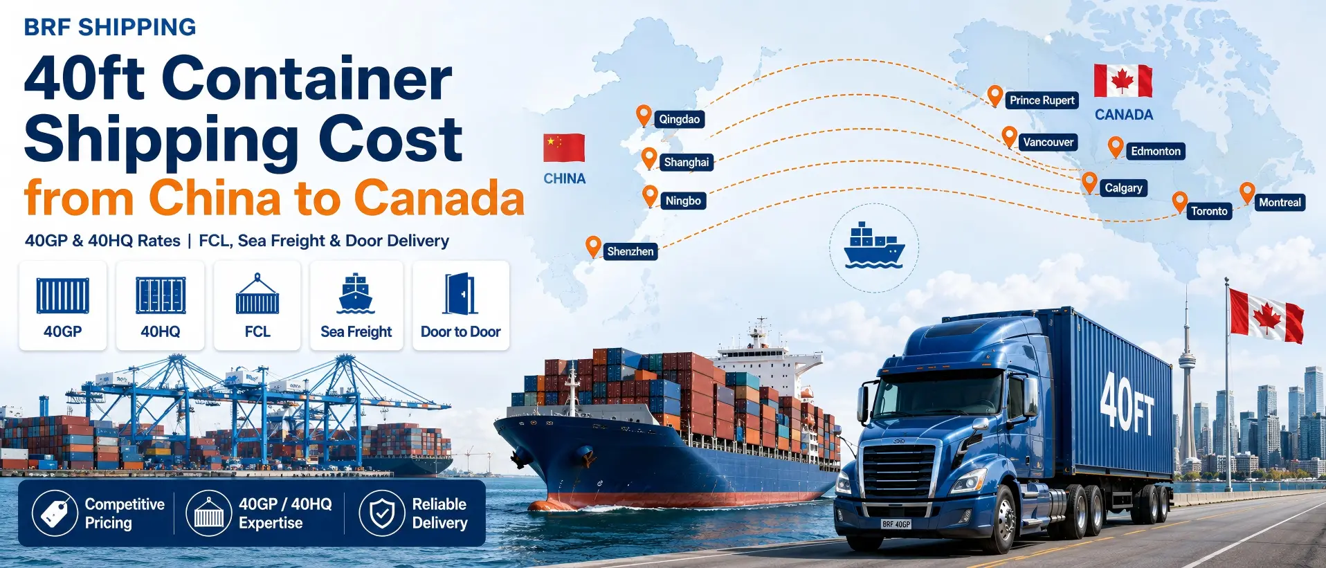 40ft Container Shipping Cost from China to Canada