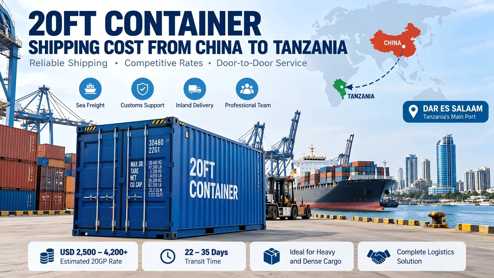 20ft container shipping cost from China to Tanzania