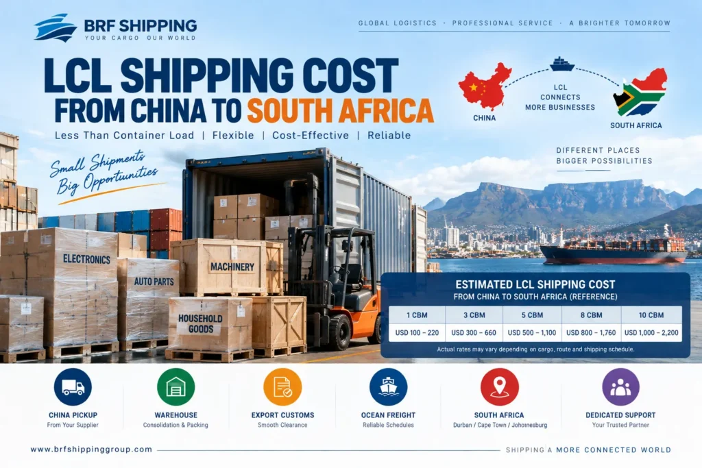 LCL Shipping Cost from China to South Africa