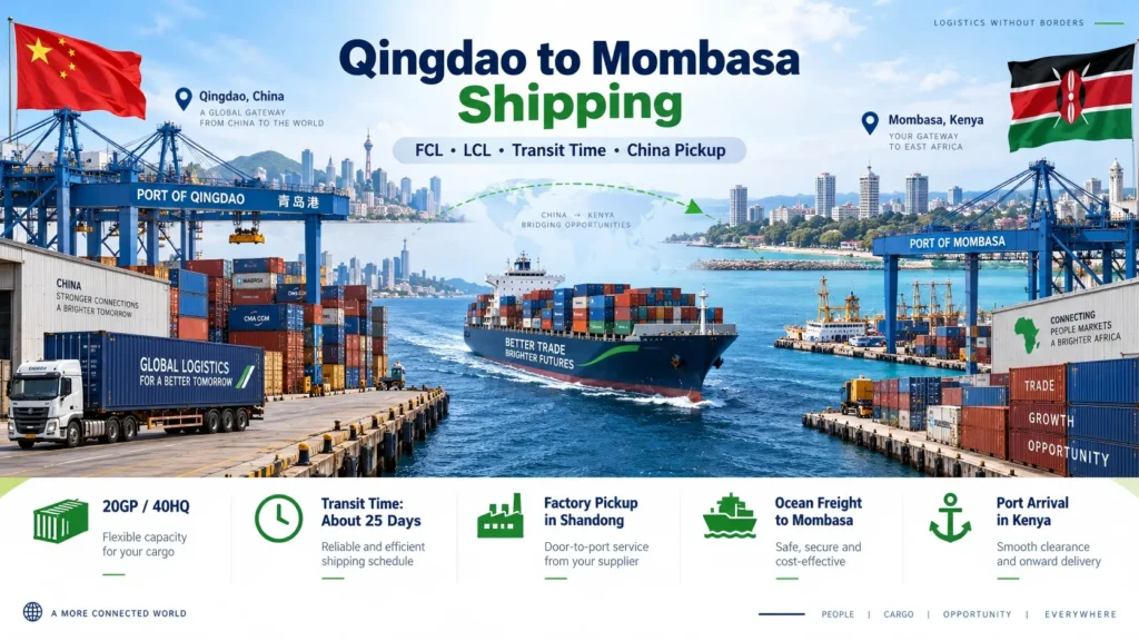 Qingdao to Mombasa Shipping FCL, LCL, Transit Time & China Pickup Guide
